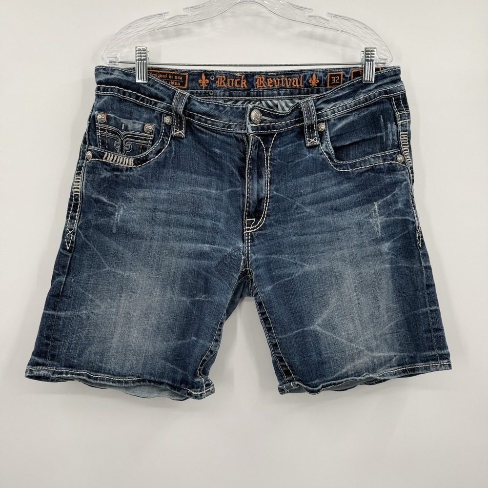 Rock Revival Shorts Womens 32 Blue Lydia Easy Embroidered Denim Embellished
